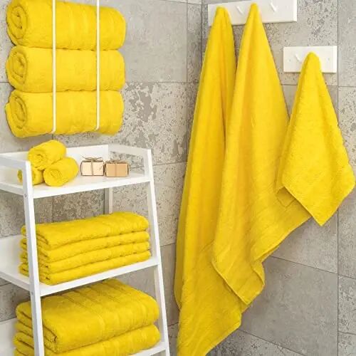 Amerikan Soft Linen Lüks 4 Parça Banyo Havlusu Seti, 600 GSM %100 Pamuklu Türk Banyo Havluları, 27x54 inç Ekstra Büyük Banyo Duş Havluları, Sarı - 2