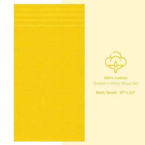 Amerikan Soft Linen Lüks 4 Parça Banyo Havlusu Seti, 600 GSM %100 Pamuklu Türk Banyo Havluları, 27x54 inç Ekstra Büyük Banyo Duş Havluları, Sarı - 4