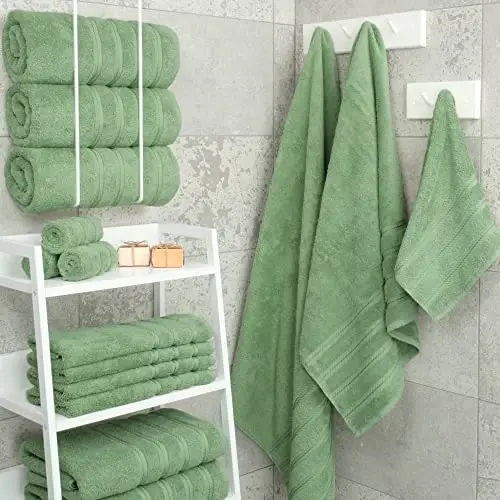 Amerikan Soft Linen Lüks 4 Parça Banyo Havlusu Seti, Banyo için 600 GSM %100 Pamuklu Türk Banyo Havluları, 27x54 inç Büyük Banyo Duş Havluları, Adaçayı Yeşili - 2