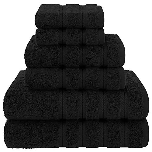 Amerikan Soft Linen Lüks 6 Parça Havlu Seti, 2 Banyo Havlusu 2 El Havlusu 2 Yüz Havlusu, Banyo için 600 GSM %100 Pamuklu Türk Havluları, Siyah Havlu Setleri - 2