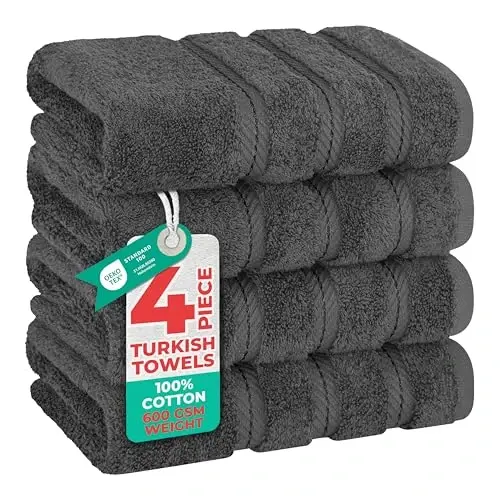 Amerikan Soft Linen Lüks Banyo El Havluları, 600 GSM Ağır Gramaj 16x28 Ebat %100 Pamuk Türk 4 Parça El ve Yüz Havlusu Seti, Koyu Gri El Havluları 