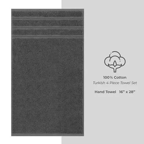 Amerikan Soft Linen Lüks Banyo El Havluları, 600 GSM Ağır Gramaj 16x28 Ebat %100 Pamuk Türk 4 Parça El ve Yüz Havlusu Seti, Koyu Gri El Havluları - 4