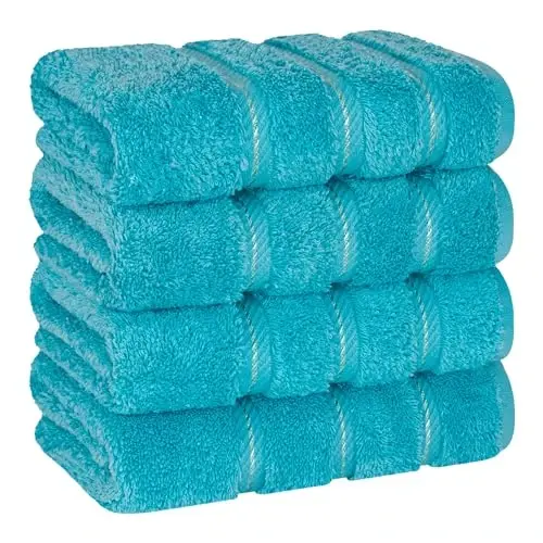 Amerikan Soft Linen Lüks Banyo El Havluları, 600 GSM Ağır Gramajlı 16x28 Boyut, %100 Pamuk Türk 4 Parça El ve Yüz Havlusu Seti, Su Mavisi El Havluları 