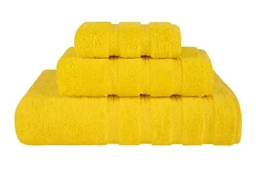 Amerikan Soft Linen Premium 3 Parça Havlu Seti, 1 Banyo Havlusu 1 El Havlusu 1 Yüz Bezi, 600 GSM %100 Pamuk Banyo İçin Türk Havluları, Sarı Havlu Seti - 1