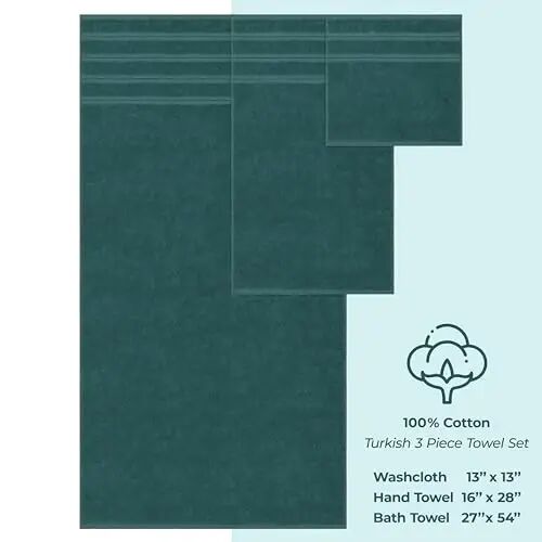 Amerikan Soft Linen Premium 3 Parçalı Havlu Seti, 1 Banyo Havlusu 1 El Havlusu 1 Yüz Bezi, Banyo İçin 600 GSM %100 Pamuklu Türk Havluları, Teal Havlu Seti - 4