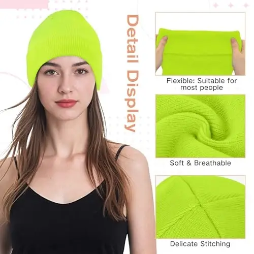 American Trends Winter Hats for Men Women Cuffed Beanies Hat Soft Plain Knit Hats Skull Caps - 3