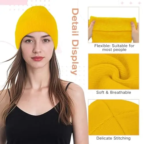 American Trends Winter Hats for Men Women Cuffed Beanies Hat Soft Plain Knit Hats Skull Caps - 2