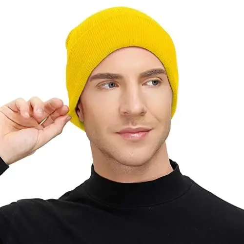 American Trends Winter Hats for Men Women Cuffed Beanies Hat Soft Plain Knit Hats Skull Caps - AMERICAN (1)