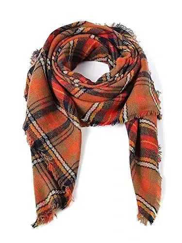 American Trends Women's Cozy Warm Winter Fall Blanket Scarf Stylish Soft Chunky Checked Giant Scarves Shawls - AMERICAN