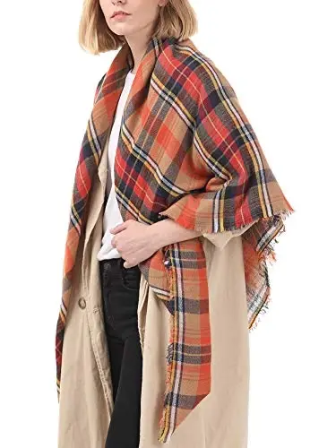American Trends Women's Cozy Warm Winter Fall Blanket Scarf Stylish Soft Chunky Checked Giant Scarves Shawls - 5