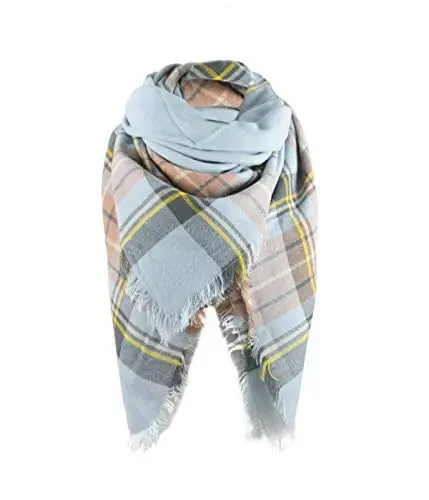 American Trends Women's Cozy Warm Winter Fall Blanket Scarf Stylish Soft Chunky Checked Giant Scarves Shawls 