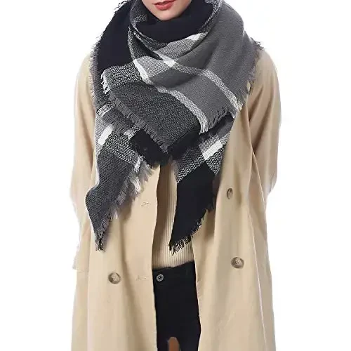 American Trends Women's Cozy Warm Winter Fall Blanket Scarf Stylish Soft Chunky Checked Giant Scarves Shawls - AMERICAN (1)