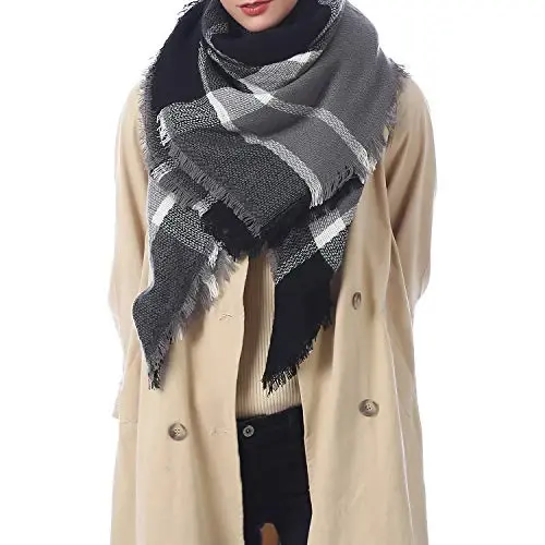 American Trends Women's Cozy Warm Winter Fall Blanket Scarf Stylish Soft Chunky Checked Giant Scarves Shawls - 2