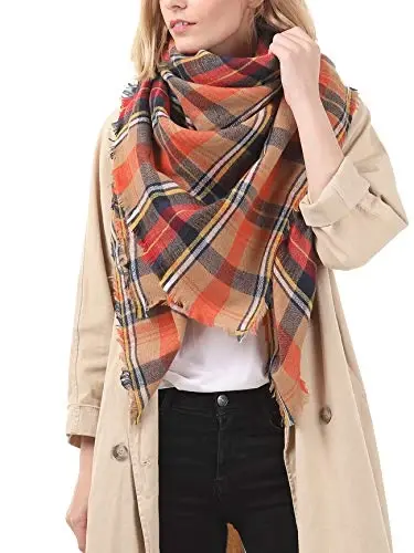 American Trends Women's Cozy Warm Winter Fall Blanket Scarf Stylish Soft Chunky Checked Giant Scarves Shawls - 3