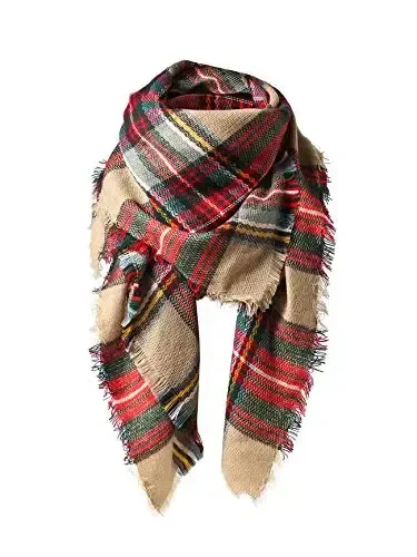 American Trends Women's Cozy Warm Winter Fall Blanket Scarf Stylish Soft Chunky Checked Giant Scarves Shawls 