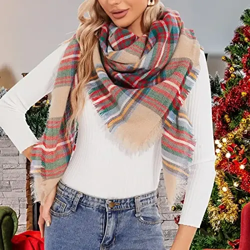American Trends Women's Cozy Warm Winter Fall Blanket Scarf Stylish Soft Chunky Checked Giant Scarves Shawls - AMERICAN (1)