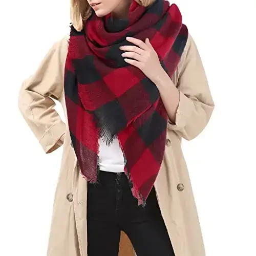 American Trends Women's Cozy Warm Winter Fall Blanket Scarf Stylish Soft Chunky Checked Giant Scarves Shawls - 3