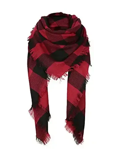 American Trends Women's Cozy Warm Winter Fall Blanket Scarf Stylish Soft Chunky Checked Giant Scarves Shawls 