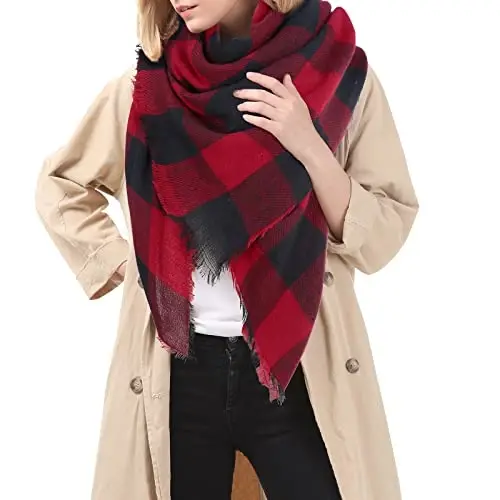 American Trends Women's Cozy Warm Winter Fall Blanket Scarf Stylish Soft Chunky Checked Giant Scarves Shawls - 3