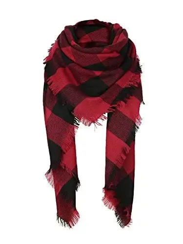 American Trends Women's Cozy Warm Winter Fall Blanket Scarf Stylish Soft Chunky Checked Giant Scarves Shawls - AMERICAN