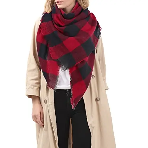 American Trends Women's Cozy Warm Winter Fall Blanket Scarf Stylish Soft Chunky Checked Giant Scarves Shawls - AMERICAN (1)