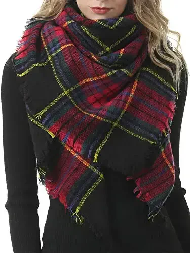 American Trends Women's Cozy Warm Winter Fall Blanket Scarf Stylish Soft Chunky Checked Giant Scarves Shawls - 1