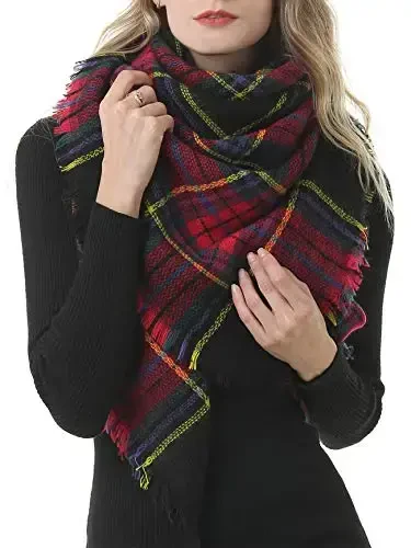 American Trends Women's Cozy Warm Winter Fall Blanket Scarf Stylish Soft Chunky Checked Giant Scarves Shawls - 2