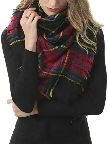 American Trends Women's Cozy Warm Winter Fall Blanket Scarf Stylish Soft Chunky Checked Giant Scarves Shawls - 3