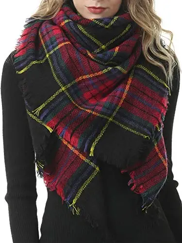 American Trends Women's Cozy Warm Winter Fall Blanket Scarf Stylish Soft Chunky Checked Giant Scarves Shawls 