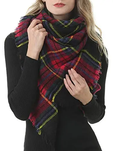 American Trends Women's Cozy Warm Winter Fall Blanket Scarf Stylish Soft Chunky Checked Giant Scarves Shawls - AMERICAN (1)