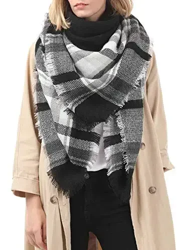 American Trends Women's Cozy Warm Winter Fall Blanket Scarf Stylish Soft Chunky Checked Giant Scarves Shawls - AMERICAN (1)