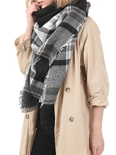 American Trends Women's Cozy Warm Winter Fall Blanket Scarf Stylish Soft Chunky Checked Giant Scarves Shawls - 3
