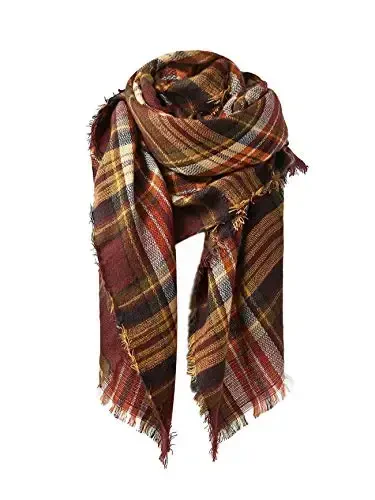 American Trends Women's Cozy Warm Winter Fall Blanket Scarf Stylish Soft Chunky Checked Giant Scarves Shawls - 1