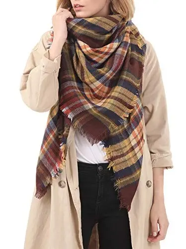 American Trends Women's Cozy Warm Winter Fall Blanket Scarf Stylish Soft Chunky Checked Giant Scarves Shawls - 2
