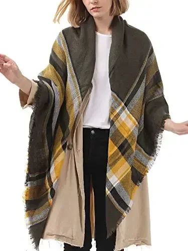 American Trends Women's Cozy Warm Winter Fall Blanket Scarf Stylish Soft Chunky Checked Giant Scarves Shawls - 4