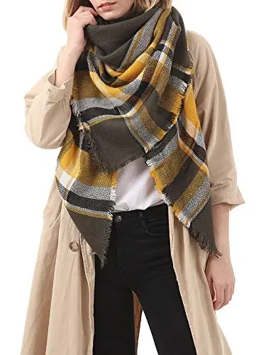 American Trends Women's Cozy Warm Winter Fall Blanket Scarf Stylish Soft Chunky Checked Giant Scarves Shawls - AMERICAN (1)