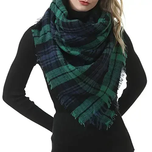 American Trends Women's Cozy Warm Winter Fall Blanket Scarf Stylish Soft Chunky Checked Giant Scarves Shawls 