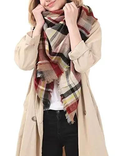 American Trends Women's Cozy Warm Winter Fall Blanket Scarf Stylish Soft Chunky Checked Giant Scarves Shawls - AMERICAN (1)