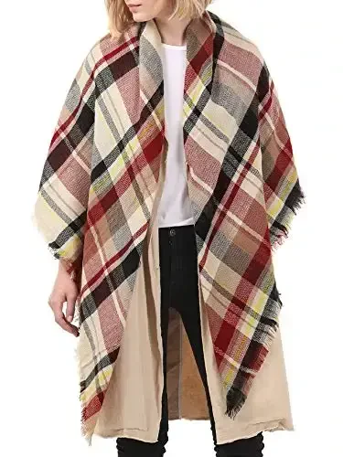 American Trends Women's Cozy Warm Winter Fall Blanket Scarf Stylish Soft Chunky Checked Giant Scarves Shawls - 5