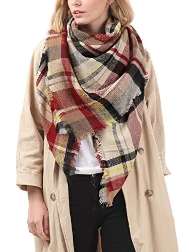 American Trends Women's Cozy Warm Winter Fall Blanket Scarf Stylish Soft Chunky Checked Giant Scarves Shawls - 3