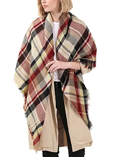 American Trends Women's Cozy Warm Winter Fall Blanket Scarf Stylish Soft Chunky Checked Giant Scarves Shawls - 4