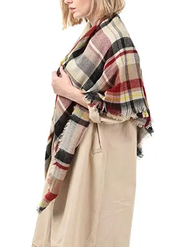American Trends Women's Cozy Warm Winter Fall Blanket Scarf Stylish Soft Chunky Checked Giant Scarves Shawls - 6