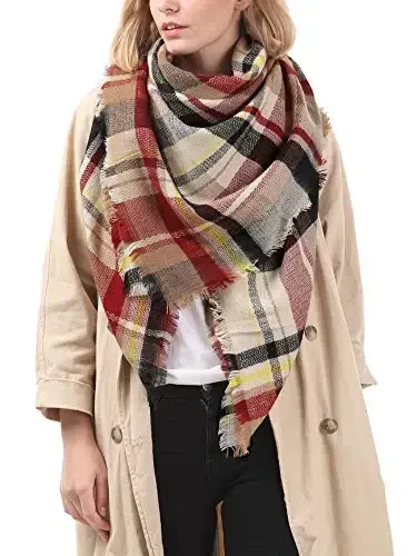 American Trends Women's Cozy Warm Winter Fall Blanket Scarf Stylish Soft Chunky Checked Giant Scarves Shawls - 3