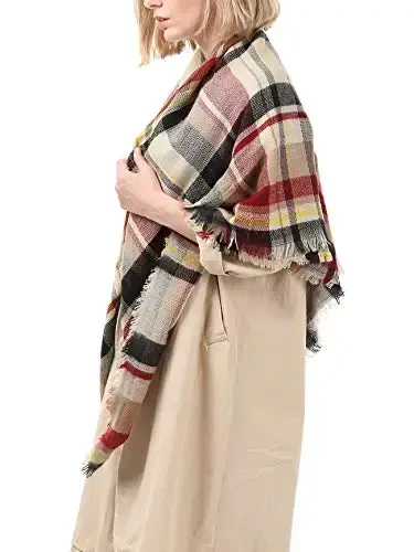 American Trends Women's Cozy Warm Winter Fall Blanket Scarf Stylish Soft Chunky Checked Giant Scarves Shawls - 6