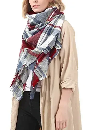 American Trends Women's Cozy Warm Winter Fall Blanket Scarf Stylish Soft Chunky Checked Giant Scarves Shawls - 3