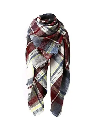 American Trends Women's Cozy Warm Winter Fall Blanket Scarf Stylish Soft Chunky Checked Giant Scarves Shawls - 1