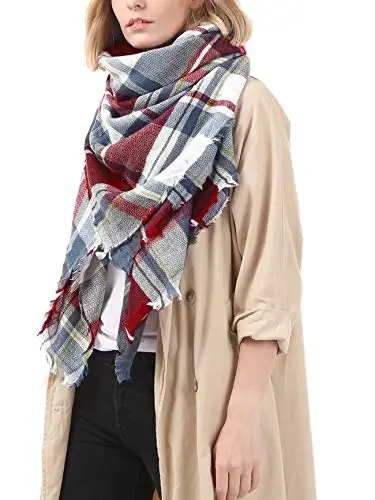 American Trends Women's Cozy Warm Winter Fall Blanket Scarf Stylish Soft Chunky Checked Giant Scarves Shawls - 3