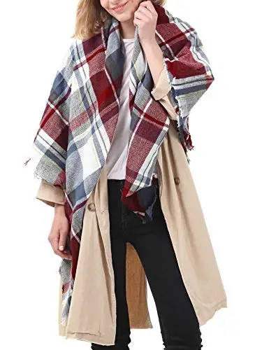American Trends Women's Cozy Warm Winter Fall Blanket Scarf Stylish Soft Chunky Checked Giant Scarves Shawls - 4