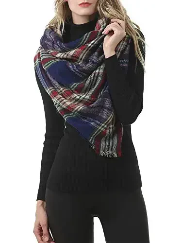 American Trends Womens Fall Winter Scarf Plaid Tassel Soft Warm Blanket Scarves Womens Shawl Wraps - AMERICAN (1)