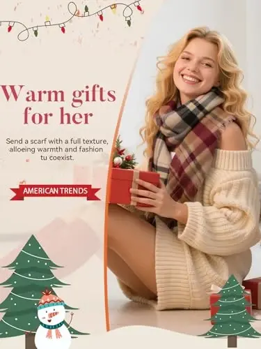 American Trends Womens Fall Winter Scarf Plaid Tassel Soft Warm Blanket Scarves Womens Shawl Wraps - MODAZONE